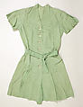 Playsuit, linen, cotton, probably American