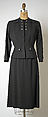 Suit, Gilbert Adrian (American, Naugatuck, Connecticut 1903–1959 Hollywood, California), (a) wool, plastic, rayon; (b) wool, American