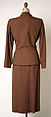 Suit, Gilbert Adrian (American, Naugatuck, Connecticut 1903–1959 Hollywood, California), (a) wool, rayon, plastic; (b) wool, American