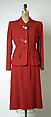 Suit, Gilbert Adrian (American, Naugatuck, Connecticut 1903–1959 Hollywood, California), (a) wool, rayon, metal; (b) wool, American