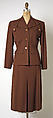 Suit, Gilbert Adrian (American, Naugatuck, Connecticut 1903–1959 Hollywood, California), (a) wool, rayon; (b) wool, American