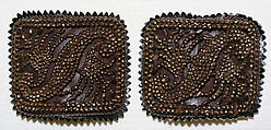 Shoe buckles, (a, b) leather, silk, metal, American