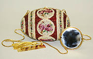 Minaudière, Judith Leiber American, (a) rhinestone, gold, faux pearls; (b) gold; (c) gold, glass, American