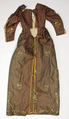 Dress, silk, metallic thread, cotton, probably Italian