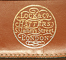 Ensemble, (g, h) Hat by James Lock &amp; Co. Ltd (British, founded 1676), a) wool, silk; b-d) wool; e) cotton; f-h) wool; i,j) leather, British