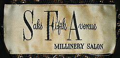 Hat, Saks Fifth Avenue (American, founded 1924), a) raffia, silk
b) veil, American