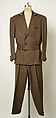 Suit, Tommy Nutter (British, 1943–1992), a, d) wool, leather, silk; b) wool, rayon, leather; c) wool; e,f) wool, silk, British