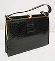 Purse, Mark W. Cross (American, 1845–1997), a) leather, metal, silk; b) leather, metal; c) glass, leather; d) plastic, American