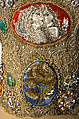 Evening ensemble, Carolina Herrera (American, born Venezuela, 1939), a)metallic, plastic, enamel, ceramic, copper, rhinestone, rayon; b) silk; c) wool, American