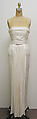 Wedding dress, Fendi (Italian, founded 1925), a) silk, faux pearl; b,c) silk; d) silk, leather; e) silk, cotton, metal, French