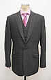 Ensemble, Timothy Everest (British), a, b) wool, silk, linen, plastic; c) wool; d) cotton; e) silk; f,g) metal, enamel, British