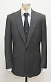 Suit, Kilgour (British, founded 1882), a) wool, silk, plastic; b) wool, silk, cotton, plastic; c) cotton, silk, plastic; d) silk; e, f) leather, British