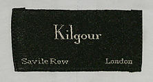 Suit, Kilgour (British, founded 1882), a) wool, silk, plastic; b) wool, silk, cotton, plastic; c) cotton, silk, plastic; d) silk; e, f) leather, British