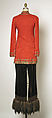 Evening ensemble, House of Balmain (French, founded 1945), a) silk, metal, plastic; b) silk, synthetic, fur, French