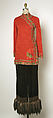 Evening ensemble, House of Balmain (French, founded 1945), a) silk, metal, plastic; b) silk, synthetic, fur, French