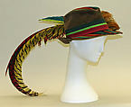 Hat, Yves Saint Laurent (French, founded 1961), cotton, leather, feathers, silk, French