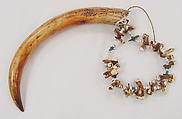 Necklace, glass, teeth, cotton, bone, Indian