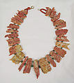 Necklace, coral, turquoise, cotton, Indigenous American (Pre-Columbian)