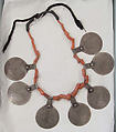 Necklace, metal, coral, cotton, Moroccan