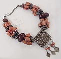 Necklace, silver, coral, carnelian, ceramic, Moroccan