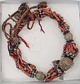 Necklace, coral, wool, silver, turquoise, glass, enamel, shell, Moroccan
