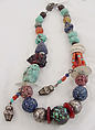 Necklace, glass, silver, turquoise, stone, coral, cobalt, amber, ivory, cotton, Tibet