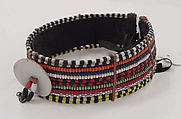 Bracelet, glass, cotton, leather, metal, shell, African (Maasai peoples)