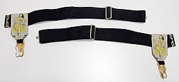 Suit, (a) wool, silk; (b) wool, silk, metal; (c) cotton; (d) silk, leather, metal; (e) cotton; (f, g) metal, enamel; (h) silk, metal; (i) silk, metal; (j, k) synthetic; (l, m) silk, leather, metal; (n, o) silk, leather; (p) wool, silk, leather., American