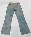 Ensemble, cotton, leather, synthetic, metal, mother-of-pearl, American