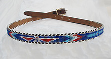 Ensemble, cotton, leather, synthetic, metal, mother-of-pearl, American