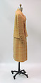 Ensemble, House of Chanel (French, founded 1910), wool, silk, cotton, leather, metal, mother-of-pearl, French