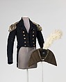 Military ensemble, wool, linen, silk, metal, paper, feather, wood, American