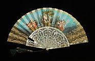 Fan, mother-of-pearl, paper, gouache, silk, metal, Italian