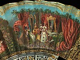 Fan, mother-of-pearl, paper, gouache, silk, metal, Italian