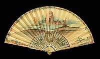 Fan, ivory, mother-of-pearl, paper, gouache, metal, French