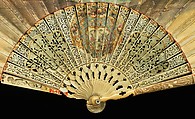 Fan, ivory, mother-of-pearl, paper, gouache, metal, French