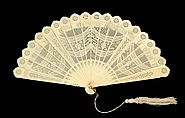 Brisé fan, Bone, silk, mother-of-pearl, metal, possibly Chinese