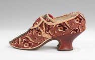 Shoes, silk, leather, metal, British