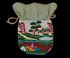 Pouch, Glass, linen, silk, American