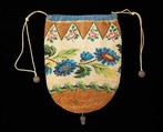 Pouch, glass, linen, silk, leather, metal, American