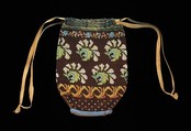 Pouch, glass, linen, silk, cotton, American