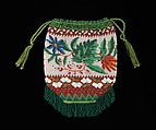 Pouch, glass, silk, linen, American