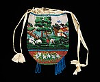 Pouch, glass, linen, silk, American