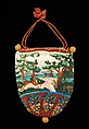 Pouch, glass, linen, leather, American