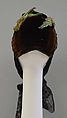 Bonnet, silk, feathers, American