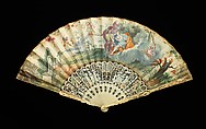 Fan, ivory, paper, gouache, mother-of-pearl, wood, probably French