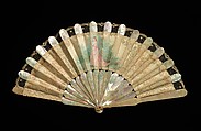 Fan, mother-of-pearl, silk, gouache, linen, probably French