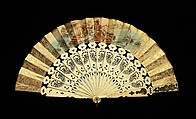Fan, ivory, paper, gouache, mother-of-pearl, metal, probably French