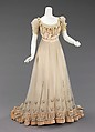 Evening dress, House of Paquin (French, 1891–1956), silk, silver, rhinestones, French