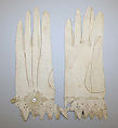 Gloves, leather, silk, probably American